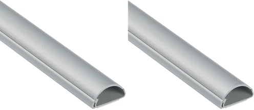 D-Line Mini Cable Trunking, Half Round Cable Cover, Paintable, Self-Adhesive Wire Cover, Hide TV Wires, Cable Management - 30mm (W) x 15mm (H) x 1-meter Length - Aluminium-Effect (Pack of 2)