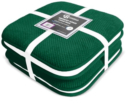 Casabella Memory Foam Chair Cushion Non Slip Back, Round Square Honeycomb Pattern Set of 4 Chair Pads, Durable Seat Cushions for Dinning Chairs, Office Desk & Patio-16x16 Jade Memory Foam Cushion
