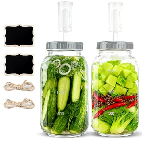 Fermentierglas 2 Stück 2L, Kimchi Behälter mit Luftschleuse, Gemüse Gärbehälter, Vielseitig Fermentationsglas für die Gärung für Kimchi, Sauerkraut, Kombucha, Sauerteig-Starter, Kefir Glas mit Deckel