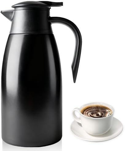 Kaffeekanne Edelstahl: Isolierkanne 2L, Schwarz Kaffeekanne Thermoskanne, Doppelwandig Vakuum Haushalt Teekanne Heißwasserflasche Edelstahl für Familie und Büro, Karaffen für Heiße & Kalte Getränke