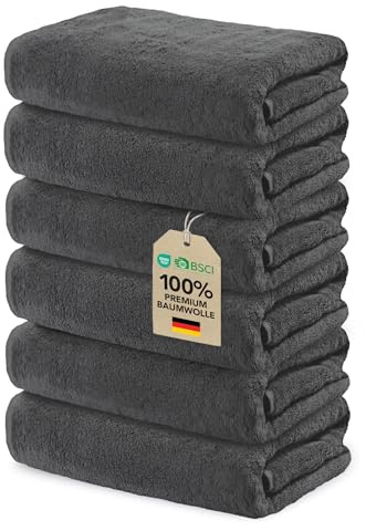 Ôhm Handtuch Baumwolle 50x100 cm Dunkelgrau 6er-Set | Kompaktes Format für schnelles Händetrocknen in Küche oder Bad, ohne Fusseln zu hinterlassen.
