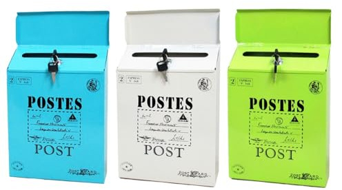 Boîte aux lettres murale vintage en fer avec serrure et 2 clés, 29 x 22 x 6,5 cm, pour lettres et journaux
