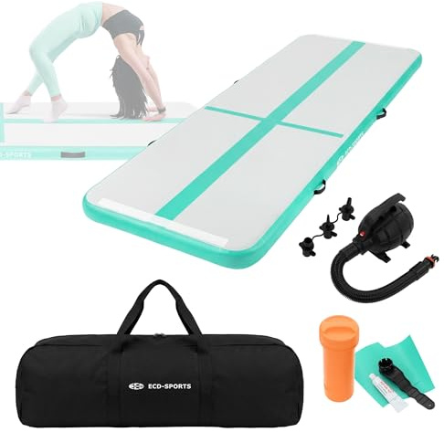 ECD Germany Aufblasbare Gymnastikmatte Turnmatte Airtrack 3m/4m/5m, Rosa/Mint-Grün, Tumbling Matte Air Matte Track Trainingsmatte Sportmatte Fitnessmatte Yogamatte mit Tragetasche & elektr. Luftpumpe