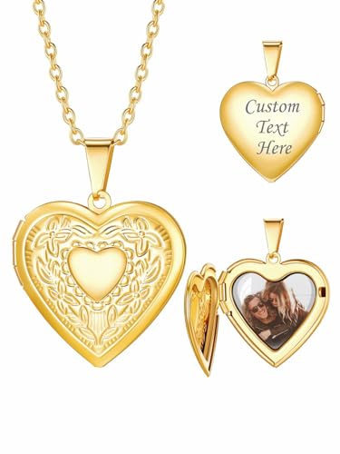 Custom4U Personalisierte Medaillon Kette für Damen - Kette mit Foto Gravur Herz Medaillon zum Öffnen, Silber/Gold/Schwarz 50 cm Kette Länge Personalisierte Geschenke für Mama Ehefrau (mit Geschenkbox)