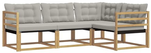 vidaXL Outdoor-Sofagarnitur mit Kissen 4 pcs Weiß und Hellgrau, Garten Loungeset, modernes Outdoor Sofa, langlebige Möbel, stylische Terassen-Sitzgelegenheiten, ideal zum Entspannen
