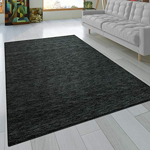 Paco Home Teppich Wohnzimmer Schlafzimmer Kurzflor Naturfaser Einfarbig Handgearbeitet Gabbeh Moderne Deko, Grösse:160x230 cm, Farbe:Anthrazit