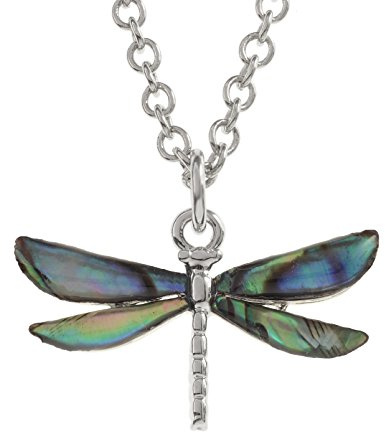 Kiara Schmuck Anhänger Libelle Halskette eingelegten mit natürlichen Türkis Paua Abalone Shell auf 45,7 cm Trace Kette. Rhodiniert, Anlauf Geschützt.