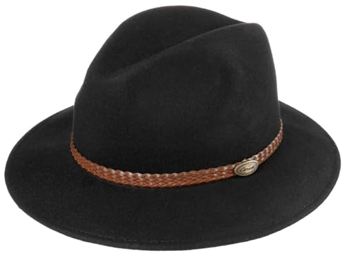 Lipodo Outdoor Traveller Wollfilzhut mit Garnitur Outdoorhut Made in Italy Herren Herbst Winter schwarz 55 cm