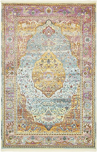 Unique Loom Baracoa-Kollektion, helle Töne, traditioneller Vintage-Teppich, hellblau, 165 x 244 cm