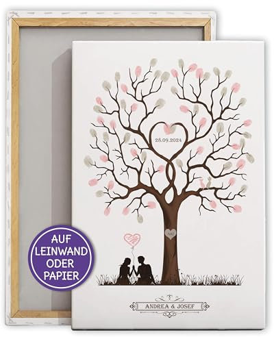 FEENSTAUB Hochzeitsbaum personalisiert, Gästebuch Alternative Hochzeit, Fingerabdruck Hochzeit, Weddingtree, Leinwand Gästebuch, Hochzeitsbaum Fingerabdruck, Baum auf Leinwand oder Papier
