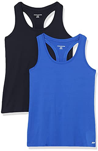 Amazon Essentials Damen Active Quick Dry Tech Stretch Racerback-Tanktop (in Übergröße erhältlich), 2er-Pack, Kräftiges Blau/Schwarz, M