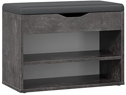 RICOO Scarpiera salvaspazio 60 x 42 x 30 cm WM032-BG-A Panca ingresso Grigia cemento – Portascarpe