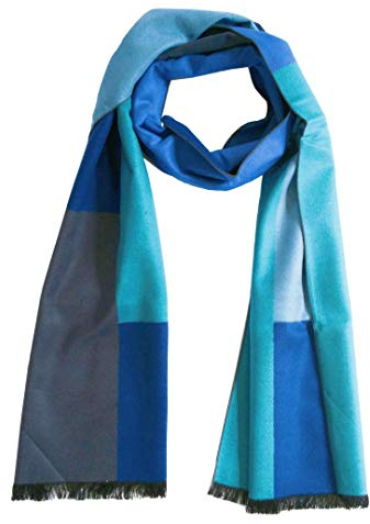 SEABRIGHT Schal 100% Seide Seidenflanell Seidenschal Flauschig Warm Dick SC-S-PR-1704C Patchwork Blau Grau Türkis