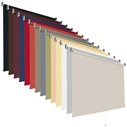 Springrollo Mittelzugrollo Tageslichtrollo Rollo Breite 60 - 200 cm Höhe 180 cm Stoff blickdicht lichtdurchlässig Montageträger Metall Tür Fenster Sonnenschutz Blendschutz (130 x 180 cm / Dunkelgrau)