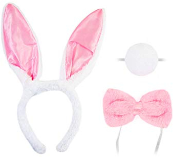Oblique Unique® Sexy Bunny Häschen Hasen Kostüm Accessoire Set für Damen mit Häschen Ohren Haarreif + Schwanz + Fliege für Fasching Karneval Motto Party Rosa Weiß