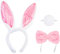 Oblique Unique® Sexy Bunny Häschen Hasen Kostüm Accessoire Set für Damen mit Häschen Ohren Haarreif + Schwanz + Fliege für Fasching Karneval Motto Party Rosa Weiß