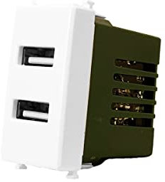 Modulo Caricatore USB X2 Da Muro 2 Porte USB 5V 2,1A,Colore Bianco, Compatibile Con Vimar Plana