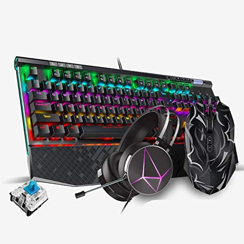 ARCH Clavier Gamer Clavier Mécanique Souris Casque Kit Gaming Mouse Et Casques D'écoute Et Repose-Poignet for Windows PC Gamers/Ordinateur De Bureau Clavier (Color : B-Green Shaft)