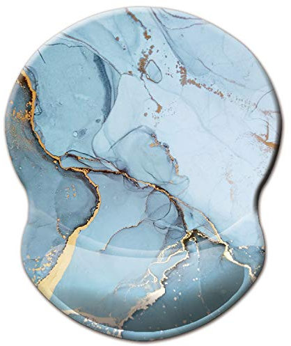 ITNRSIIET Mauspad, ergonomisches Gaming-Mauspad mit Lycra-Tuch und Gel-Handgelenkauflage, rutschfeste PU-Basis, moderner Blauer Marmor