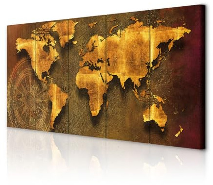 decomonkey Wandbilder Weltkarte 150x60 cm 5 Teilig Wandbild Groß Wohnzimmer | Leinwandbild XXL, Deko, Schlafzimmer, Büro, Wanddeko, Leinwand, Pictures For Wall, Poster, Wall Painting, Modern, Landkarte