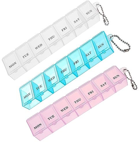 Lanzn 3 Packs Medical Weekly Pill Box, Day Tablet Box Organiser 7 Day Pill Storage Case Reminder Pill Box Dispensers Am Pm Pill Container Separate Dosset Box for Medicines
