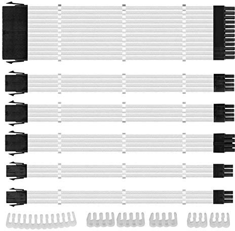 Create idea 30pcs Fibre Tressée ATX EPS Gainé PCI-E Câble d'extension Alimentation avec Kit de Peignes 24PIN 8PIN 6PIN 4 et 4PIN pour CPU GPU 30CM