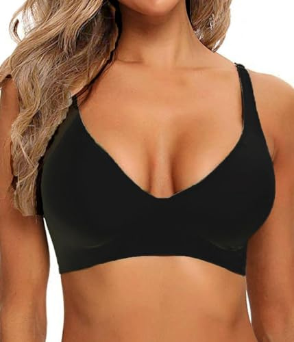 Joligiao Push Up Dessous für Frauen Täglich BH Einfarbiger Classics BHS Soft Bralette Nahtloser Schlaf-BH Mit Abnehmbaren Polstern,Schwarz,M