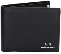 A|X ARMANI EXCHANGE Armani Exchange Logo Smooth Leather Trifold W/Coin Pocket Wallet Black