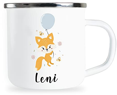 Mug pour enfants personnalisé avec nom et motif amusant renard mug en émail cadeaux individuels idée de cadeau anniversaire fille garçon tasse en métal émaillé