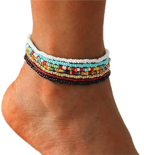 Zoestar Boho-Fußkettchen mit Perlen, Fußkette für Damen und Mädchen