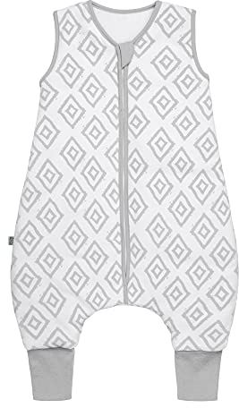 emma & noah Baby Schlafsack mit Füßen 2.5 TOG, Strampelsack für den Herbst und Winter, Bio-Baumwolle, OEKO-TEX Zertifiziert, Kuscheliger Schlafsack für Neugeborere (Rauten Grau, 70 cm)