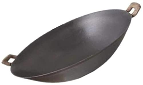 ksamwjf Köstlicher binauraler Antihaft-Wok, unbeschichteter Eisen-Wok mit Ohrhanf-Seilgriffen -60 cm, geeignet für die Küche