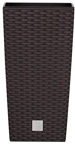 Maceta cuadrada de ratán elegante, grande, grande, para interiores y exteriores, para jardín, color marrón, 50 cm de alto x 26 cm de profundidad