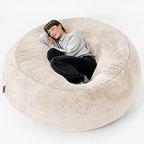 Lounge Pug - 'Mega-Mammoth' Sofa Sitzsack XXL - Schlafsofa - Kaninchen Kunstfell Weiß