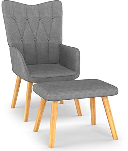 vidaXL Relaxsessel mit Hocker, Sessel mit Stahlrahmen Holzbeinen, Relaxstuhl Polsterstuhl mit Armlehne, Fernsehsessel Polstersessel Wohnzimmer, Modern, Dunkelgrau Stoff