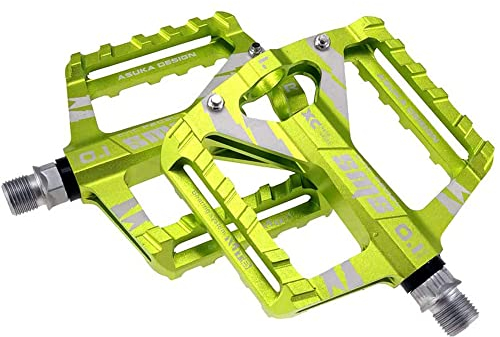 9/16 Fahrradpedale, ultraleichte Mountainbike-Pedale aus Aluminiumlegierung, rutschfeste Fahrradpedale mit vollständig versiegelten Kugellagern und 4 Anti-Rutsch-Pins, breite Plattform-Pedale (grün)