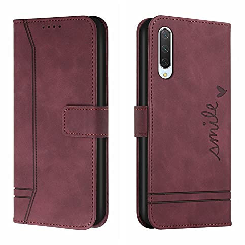 QIWEIQING Funda Compatible con Xiaomi Mi A3, Funda Libro Protectora con Carcasa de TPU, Soporte Plegable, Ranura para Tarjeta, Funda de Cuero PU para Xiaomi Mi A3 / Mi CC9e Red Wine HX