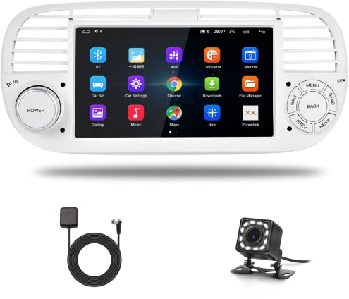 Hikity Autoradio con GPS per Fiat 500 2007-2015 Bluetooth Stereo Auto con Schermo da 7 Pollici Touchscreen Android Car Radio con WiFi/FM/EQ Supporto Mirror Link Retrocamera+CANBUS