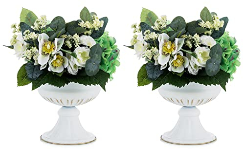 Nuptio Weiße Vase für Hochzeitsdekorationen - 2 Stück 16.4cm Höhe Metallblumen Trompetenvasen Mittelstücke für Hochzeitstische - Kleine Urne Pflanzer für Geburtstagsparty Wohnzimmerdekorationen