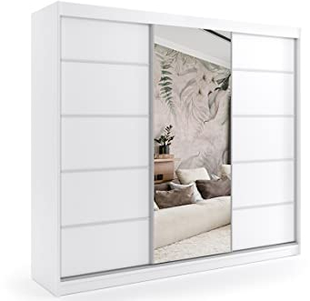ALTDECOR Kleiderschrank mit Spiegel und Schiebetüren, kugelgelagerte Führungsschienen und Aluminium-Leisten, LED-Beleuchtung (Weiß + 16 Farben) und Fernbedienung - Maki - 180 cm Weiß