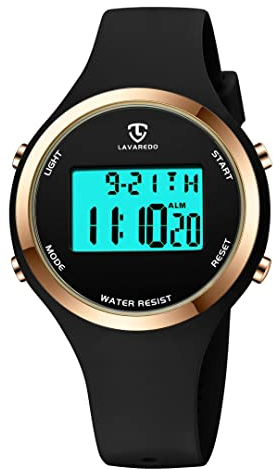 aswan watch Montre Digitale Femme avec Chronomètre, Eclairage, Alarme, Calendrier-Montres Sport avec Bracelet en Silicone