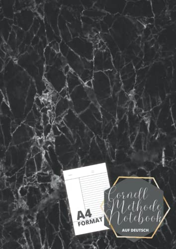 Cornell Methode Notebook: Notizbuch A4 100 liniert Seiten - Notes - Schwarzer Marmor