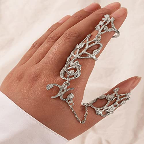 Bysonglezai Ringe Damen Ring Herren Schmuck Frauen Geschenk Coole Ringe Ringe Mit Ketten Gothic Schmuck Hohl Geschnitzte Ringkette Fingerring Paar Frau Set