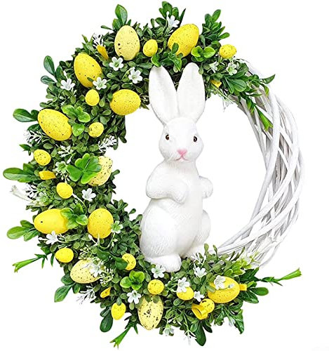 Osterkranz mit Bunten Ostereiern Blumen Türkranz Osterdekoration Hase Hängeschild Dekoration Ostern Hängeschild Heimdekoration Requisiten Geschenke Osterei Dekokranz Künstliche Blumen Kränze