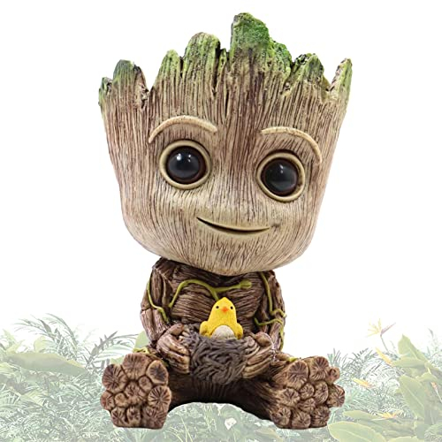 Tuzsocr Figurine Pot Fleurs,Groot Bonsaï Figurine,Arbre Homme Planteur Pot,Pot de Fleurs Succulent,Figurine pour Plantes,Je s'appelle BÉBÉ Groot-pour Bureau et Dortoir Décoration de la Maison (S)