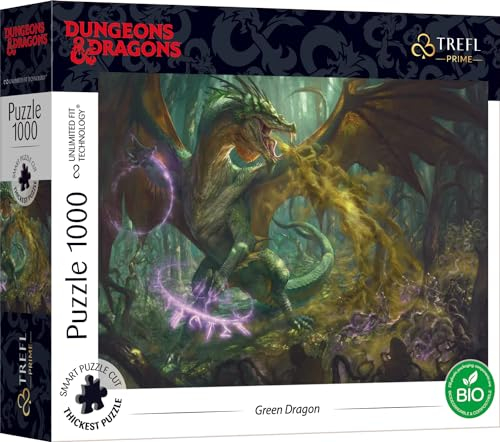 Trefl Prime - UFT Puzzle Dungeons & Dragons: Grüner Drache - 1000 Elemente - Dickste Pappe, Bio, Grüner Drache, Fantasy, Kreative Beschäftigung für Erwachsene und Kinder ab 12 Jahren