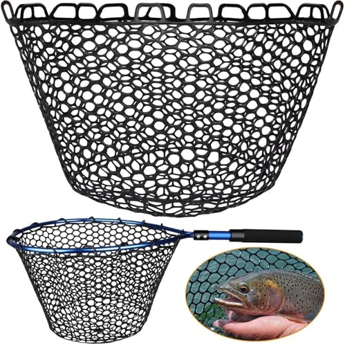 Dovesun Rubber Fishing Net Replacement Netting Without Handle Clear Black Fishing Nets for Fish Fly Fish Landing Net Bag for Freshwater Saltwater Foldable Trout Net Rubber Mesh 5 Sizes