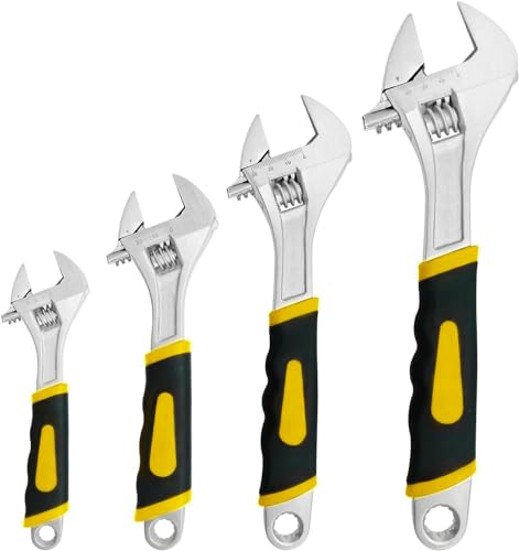 LATERN 4Pcs Adjustable Spanners, 4 Sizes Carbon Steel Shifter Movable Spanner Multifunctional Adjustable Wrench with Metric Scales and Anti-Slip Handle for Home Garage Workshop Plumbing (15-30CM)
