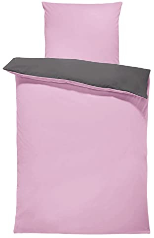one-home Uni Wende Bettwäsche Einfarbig Mikrofaser Garnituren Bettbezüge Unifarben Reißverschluss (rosa/anthrazit, 2 teilig 135x200 cm)