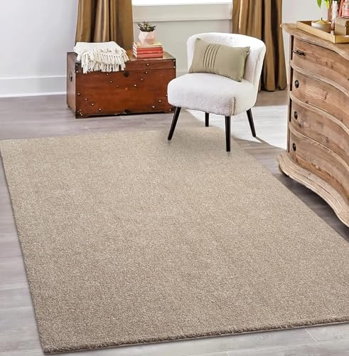 the carpet Grande Moderner Flauschiger Dichter Kurzflor Wohnzimmer Teppich, Supersoft Feeling, Melange Effekt, Eleganter Glanz, Beige, 80 x 250 cm